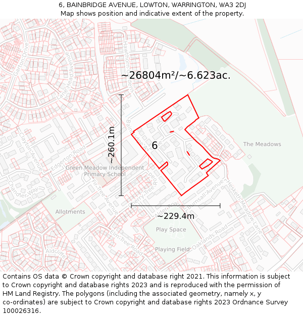 6, BAINBRIDGE AVENUE, LOWTON, WARRINGTON, WA3 2DJ: Plot and title map