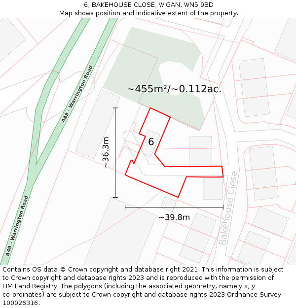 6, BAKEHOUSE CLOSE, WIGAN, WN5 9BD: Plot and title map