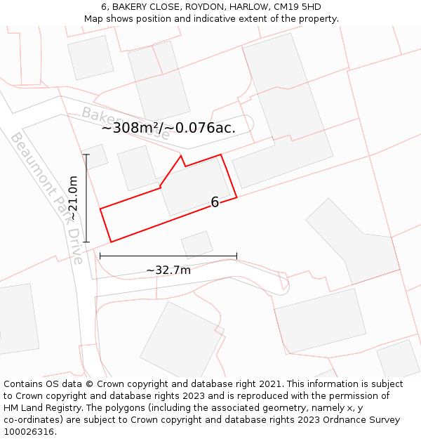 6, BAKERY CLOSE, ROYDON, HARLOW, CM19 5HD: Plot and title map