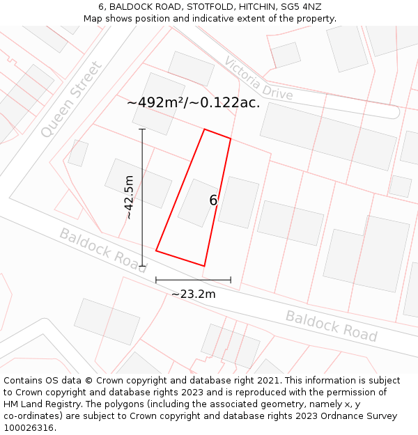 6, BALDOCK ROAD, STOTFOLD, HITCHIN, SG5 4NZ: Plot and title map