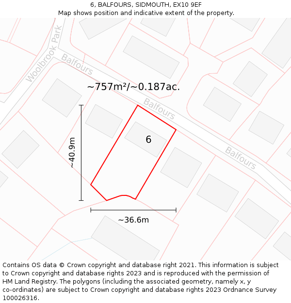 6, BALFOURS, SIDMOUTH, EX10 9EF: Plot and title map