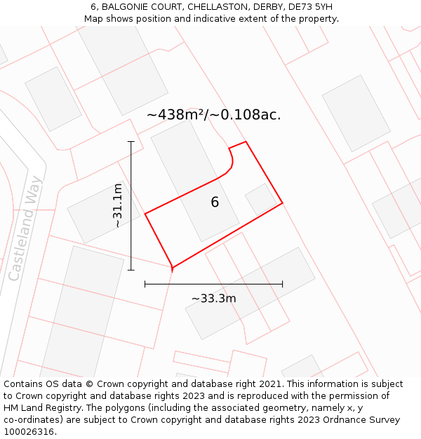 6, BALGONIE COURT, CHELLASTON, DERBY, DE73 5YH: Plot and title map