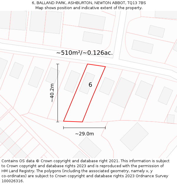 6, BALLAND PARK, ASHBURTON, NEWTON ABBOT, TQ13 7BS: Plot and title map