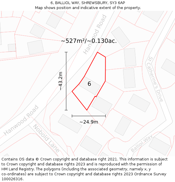 6, BALLIOL WAY, SHREWSBURY, SY3 6AP: Plot and title map