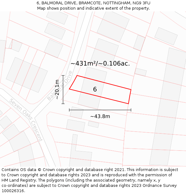 6, BALMORAL DRIVE, BRAMCOTE, NOTTINGHAM, NG9 3FU: Plot and title map