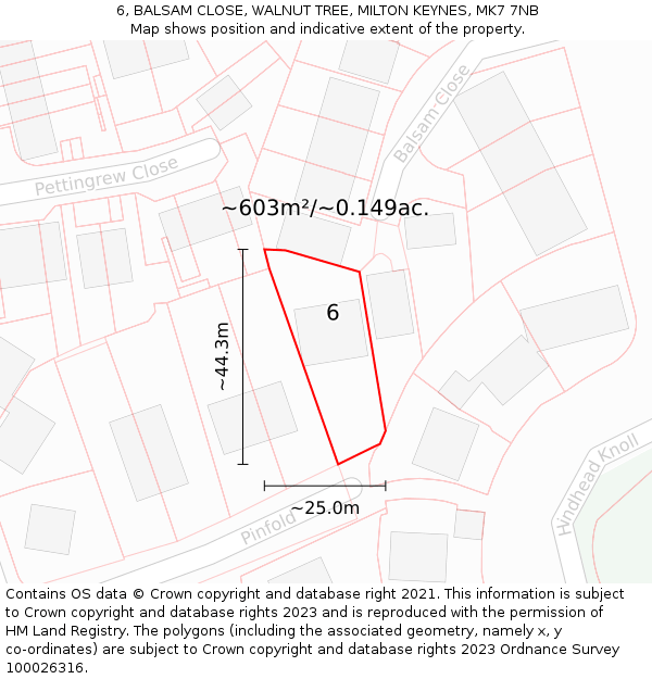 6, BALSAM CLOSE, WALNUT TREE, MILTON KEYNES, MK7 7NB: Plot and title map