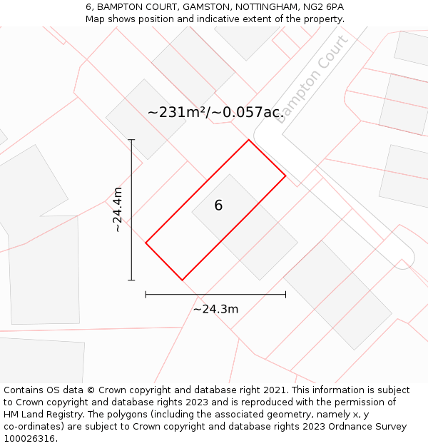 6, BAMPTON COURT, GAMSTON, NOTTINGHAM, NG2 6PA: Plot and title map