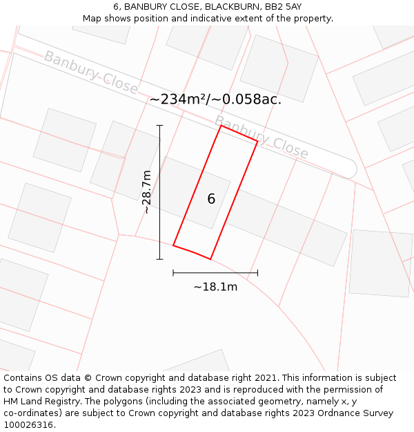 6, BANBURY CLOSE, BLACKBURN, BB2 5AY: Plot and title map