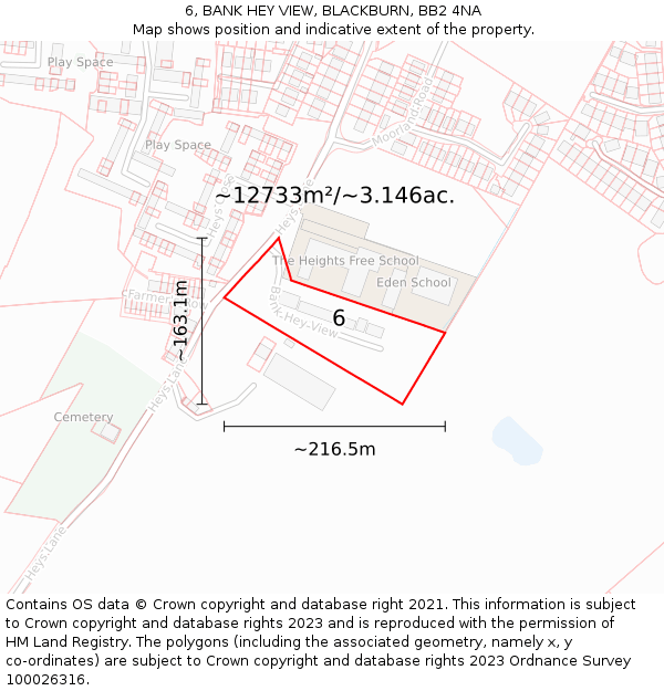 6, BANK HEY VIEW, BLACKBURN, BB2 4NA: Plot and title map