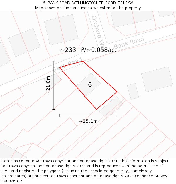 6, BANK ROAD, WELLINGTON, TELFORD, TF1 1SA: Plot and title map