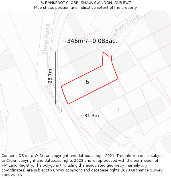 6, BANKFOOT CLOSE, SHAW, SWINDON, SN5 5WZ: Plot and title map