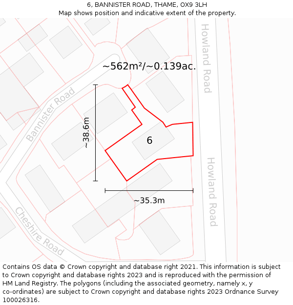 6, BANNISTER ROAD, THAME, OX9 3LH: Plot and title map