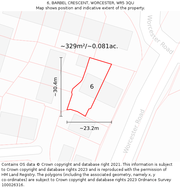 6, BARBEL CRESCENT, WORCESTER, WR5 3QU: Plot and title map