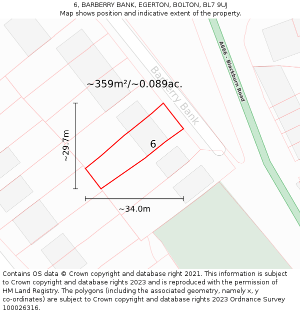 6, BARBERRY BANK, EGERTON, BOLTON, BL7 9UJ: Plot and title map