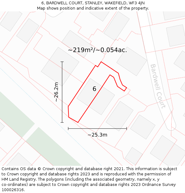 6, BARDWELL COURT, STANLEY, WAKEFIELD, WF3 4JN: Plot and title map