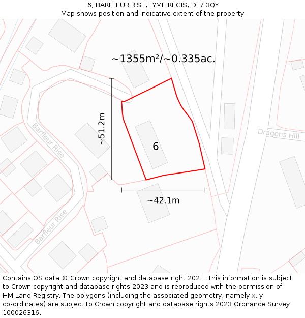 6, BARFLEUR RISE, LYME REGIS, DT7 3QY: Plot and title map