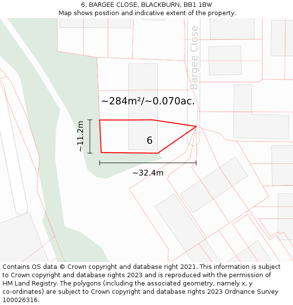 6, BARGEE CLOSE, BLACKBURN, BB1 1BW: Plot and title map