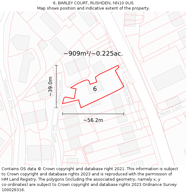 6, BARLEY COURT, RUSHDEN, NN10 0US: Plot and title map