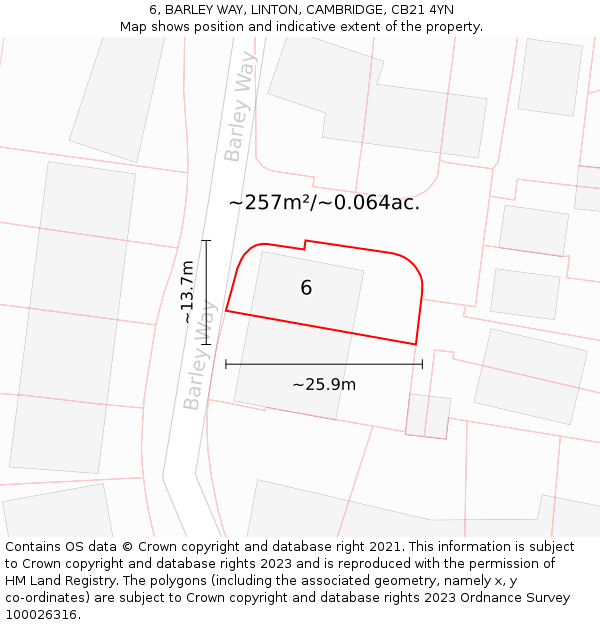 6, BARLEY WAY, LINTON, CAMBRIDGE, CB21 4YN: Plot and title map