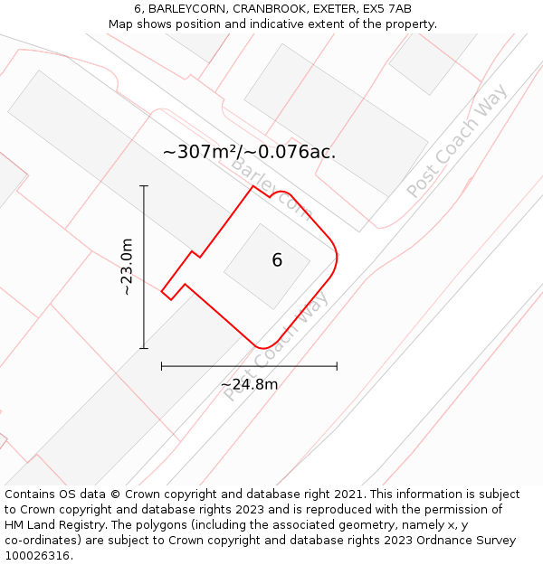 6, BARLEYCORN, CRANBROOK, EXETER, EX5 7AB: Plot and title map