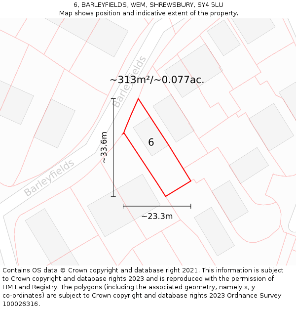 6, BARLEYFIELDS, WEM, SHREWSBURY, SY4 5LU: Plot and title map