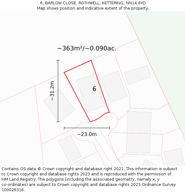 6, BARLOW CLOSE, ROTHWELL, KETTERING, NN14 6YD: Plot and title map