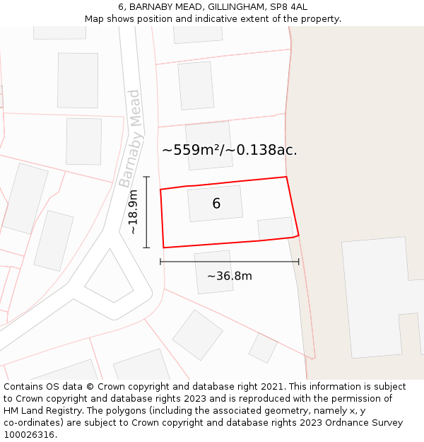 6, BARNABY MEAD, GILLINGHAM, SP8 4AL: Plot and title map