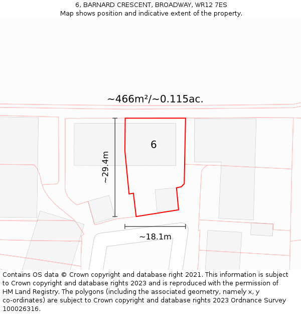 6, BARNARD CRESCENT, BROADWAY, WR12 7ES: Plot and title map