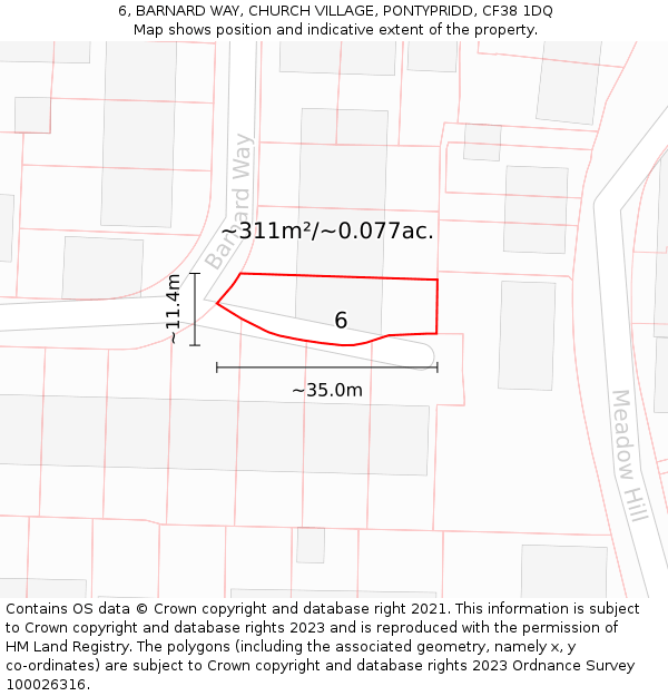 6, BARNARD WAY, CHURCH VILLAGE, PONTYPRIDD, CF38 1DQ: Plot and title map