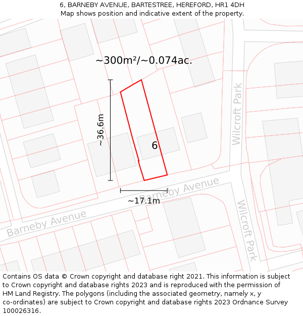 6, BARNEBY AVENUE, BARTESTREE, HEREFORD, HR1 4DH: Plot and title map