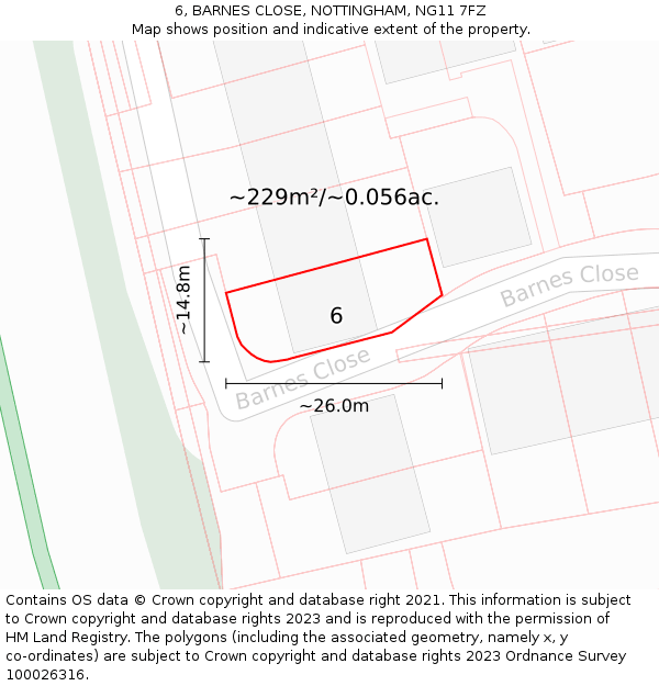 6, BARNES CLOSE, NOTTINGHAM, NG11 7FZ: Plot and title map