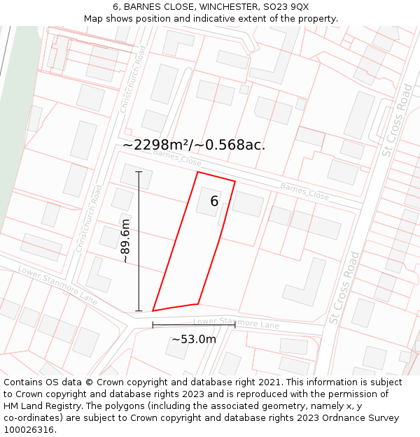 6, BARNES CLOSE, WINCHESTER, SO23 9QX: Plot and title map