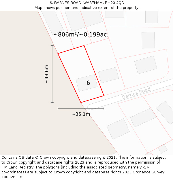 6, BARNES ROAD, WAREHAM, BH20 4QD: Plot and title map