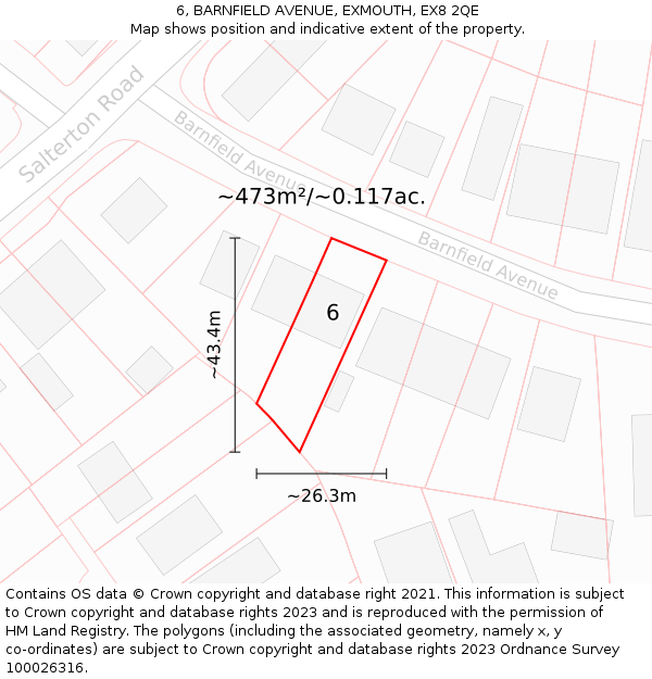 6, BARNFIELD AVENUE, EXMOUTH, EX8 2QE: Plot and title map