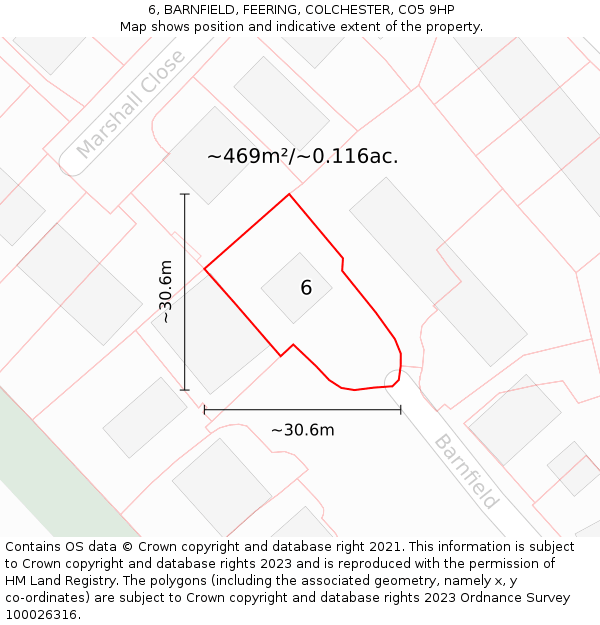 6, BARNFIELD, FEERING, COLCHESTER, CO5 9HP: Plot and title map