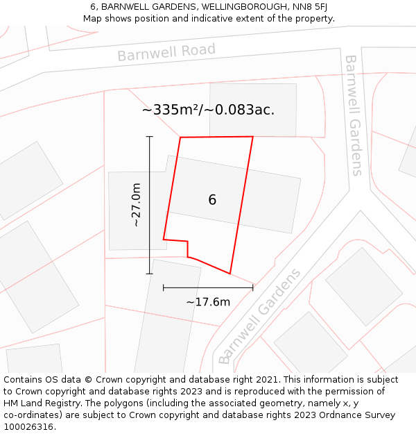 6, BARNWELL GARDENS, WELLINGBOROUGH, NN8 5FJ: Plot and title map