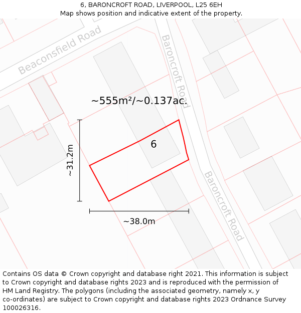 6, BARONCROFT ROAD, LIVERPOOL, L25 6EH: Plot and title map