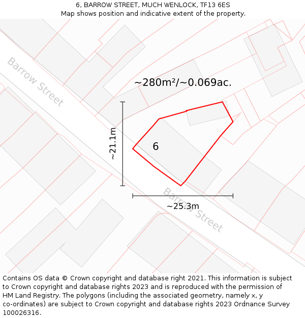 6, BARROW STREET, MUCH WENLOCK, TF13 6ES: Plot and title map