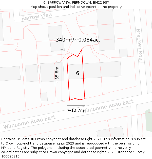 6, BARROW VIEW, FERNDOWN, BH22 9SY: Plot and title map