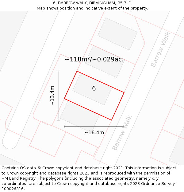 6, BARROW WALK, BIRMINGHAM, B5 7LD: Plot and title map