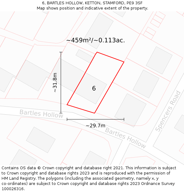 6, BARTLES HOLLOW, KETTON, STAMFORD, PE9 3SF: Plot and title map