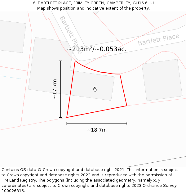 6, BARTLETT PLACE, FRIMLEY GREEN, CAMBERLEY, GU16 6HU: Plot and title map