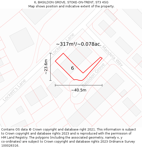 6, BASILDON GROVE, STOKE-ON-TRENT, ST3 4SG: Plot and title map