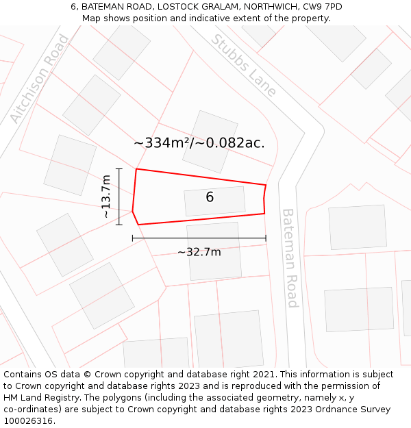 6, BATEMAN ROAD, LOSTOCK GRALAM, NORTHWICH, CW9 7PD: Plot and title map