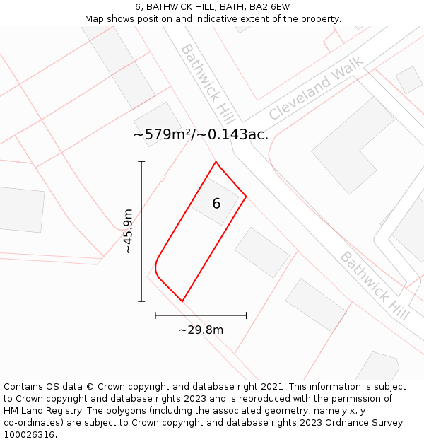 6, BATHWICK HILL, BATH, BA2 6EW: Plot and title map