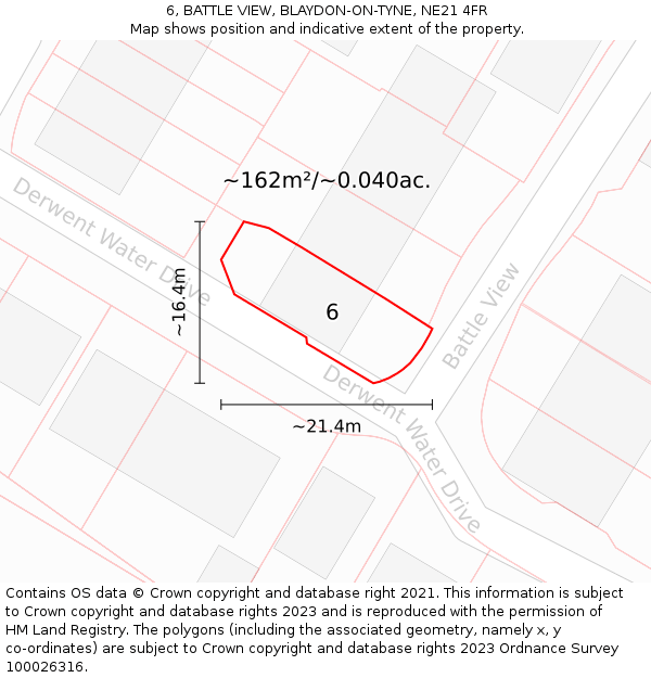 6, BATTLE VIEW, BLAYDON-ON-TYNE, NE21 4FR: Plot and title map