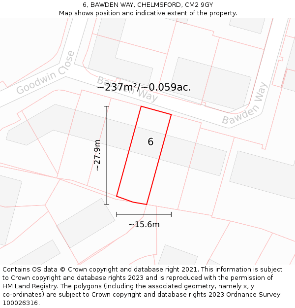 6, BAWDEN WAY, CHELMSFORD, CM2 9GY: Plot and title map