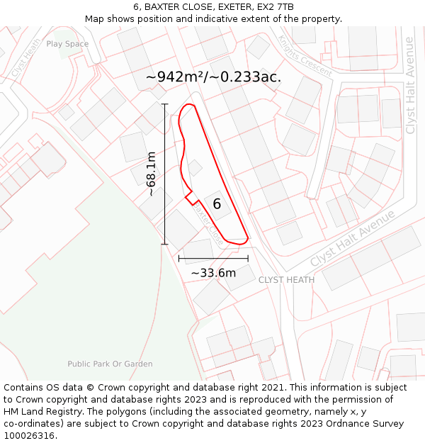 6, BAXTER CLOSE, EXETER, EX2 7TB: Plot and title map