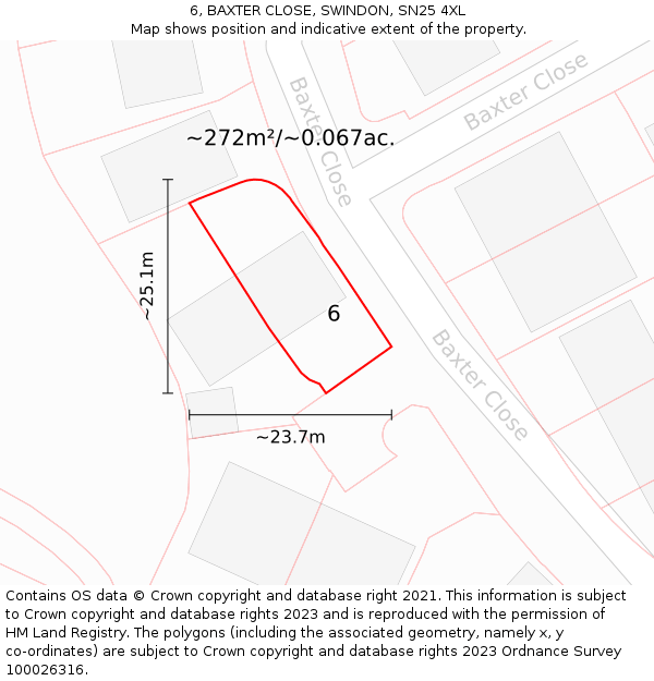 6, BAXTER CLOSE, SWINDON, SN25 4XL: Plot and title map