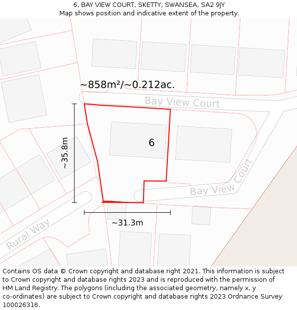 6, BAY VIEW COURT, SKETTY, SWANSEA, SA2 9JY: Plot and title map